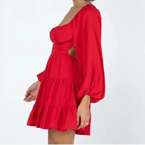 Princess Polly Danny Long Sleeve Mini Dress Red - Picture 5 of 5